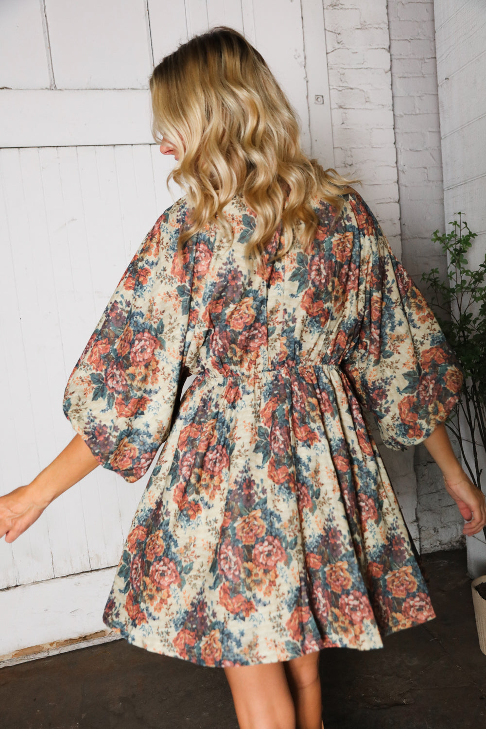 Autumn Equinox Antique Rose Boho V Neck Dress