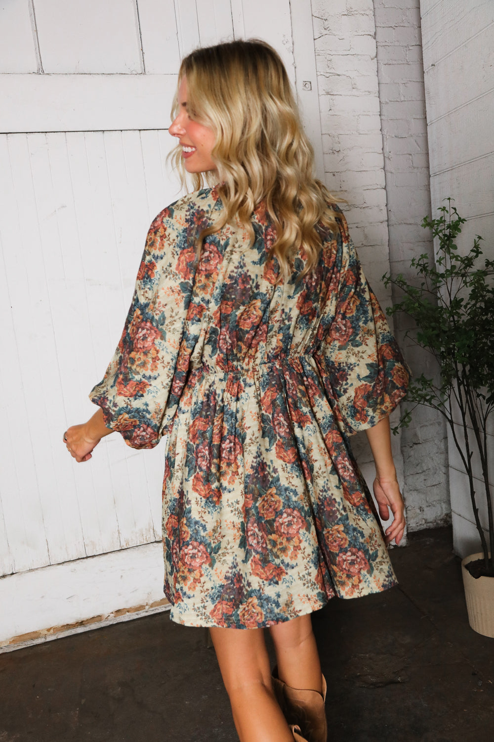 Autumn Equinox Antique Rose Boho V Neck Dress