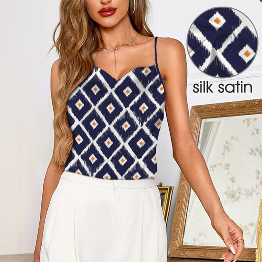 Women's Plaid Drop Neck Satin Cami Tops