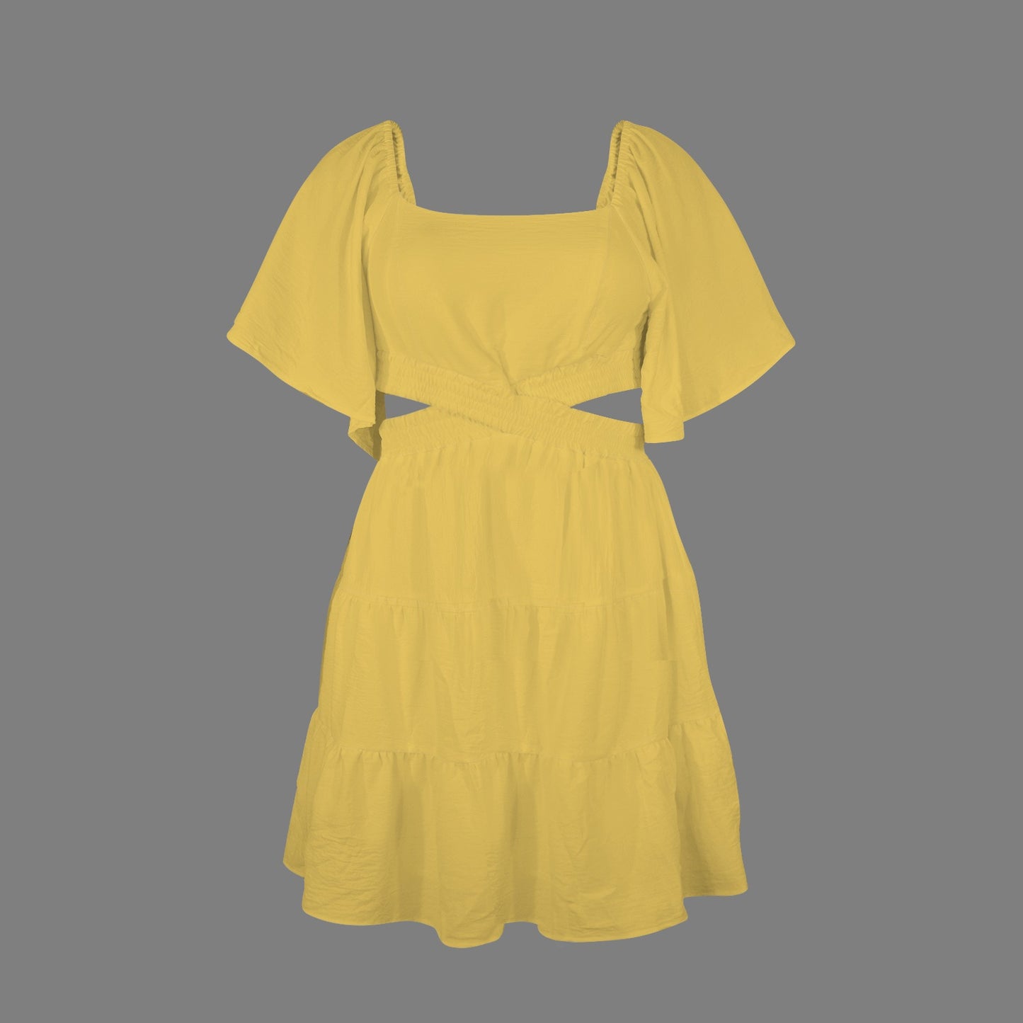 Women's Plain Square Neck Crossover Waist Cutout Casual Dresses